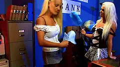 Caprice Jane and Lou Lou naughty maids at work get bored, and start to make out. Which turns into sweet lesbian love