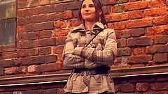 Jeny Smith got naked on the night club entrance. Nude on stairs