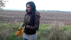 Brunette darling with big tits enjoys while being fucked in the car