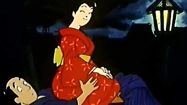 Cartoon girl in a kimono fucks a guy