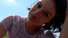 Outdoor dicking in the forest with a mature brunette woman