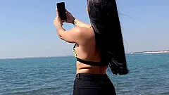 Yasmine Da Ferro moans while getting slammed on the beach