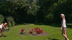 Outdoor lesbian threesome with Cherry Kiss and Zazie Skymm