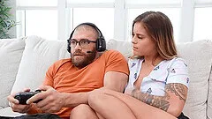 Brunette girlfriend gets fucked by her gamer BF - Jesse Pony