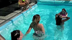 Group outdoor dicking by the pool with Destiny Rich & Mia Brown