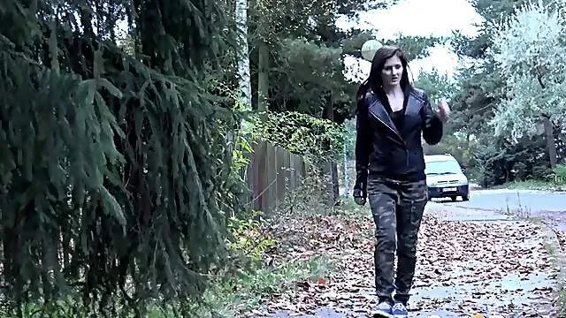Camo pants on a babe pissing on the sidewalk