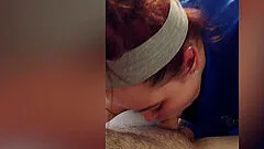 Homemade video of a redhead girlfriend sucking her man's dick