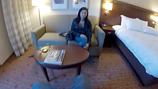 Beauty models white lingerie in his hotel room