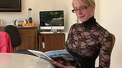 Horny mature Diane Murphy with glasses gives head and gets fucked