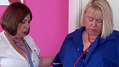 Lesbian threesome where mature ladies are testing their holes with various toys