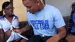 Lucky man fucks his girlfriend's best friend Casey Love on the sofa