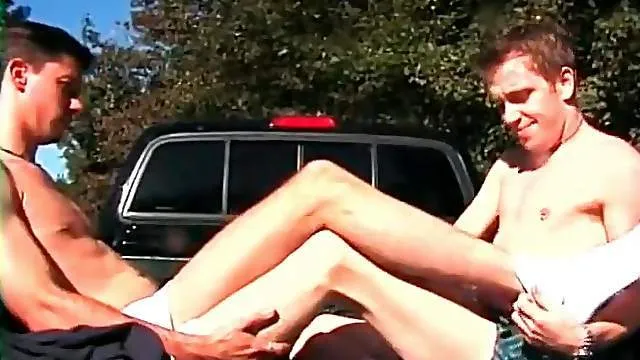 Blowjob in a truck bed for hot gay guy