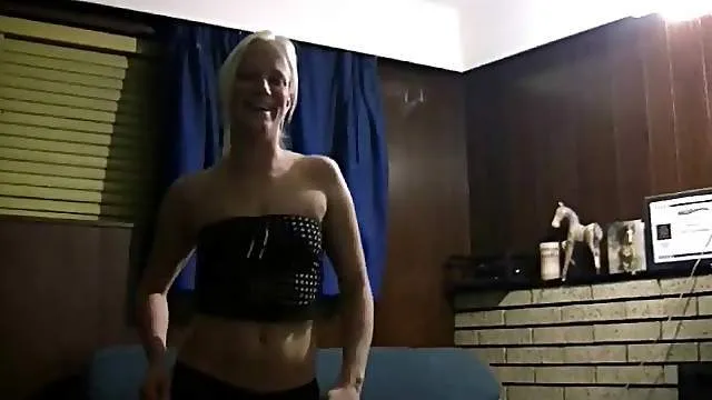 Small tits blonde GF strips and sucks his dick