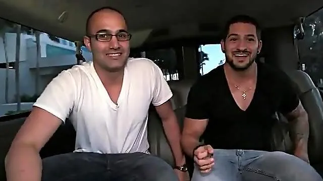 Cute slut sucks off two cocks in the car