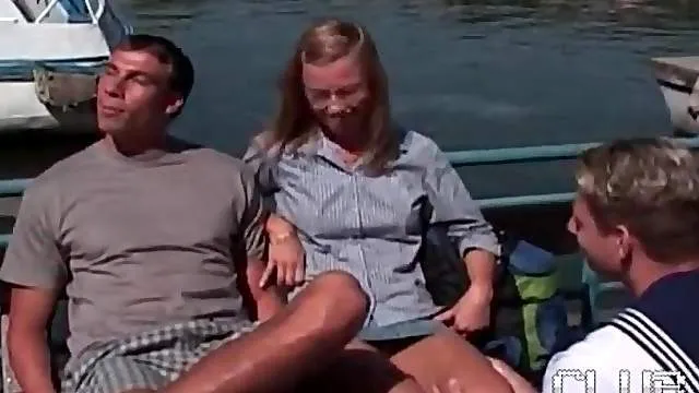 Sailor joins couple for bisexual sex in the woods