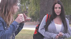 Cum loving chick Kristen Scott loves giving road head to her boyfriend