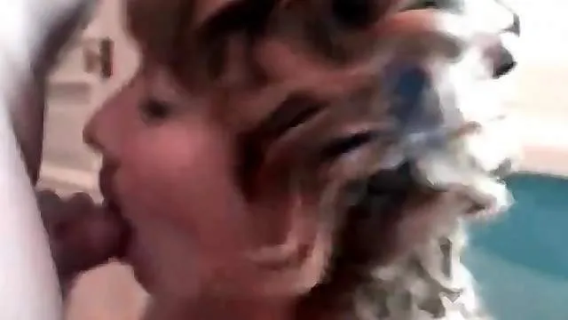 Cocksucking teen with curly hair takes a cumshot