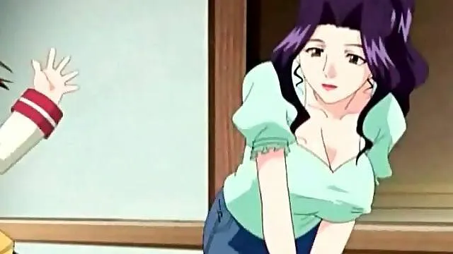 Hentai girl with incredible tits gives a handjob