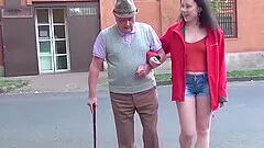 Horny grandpa enjoys his first rough fucking with a cute young hairy bush teen
