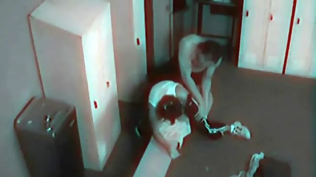 Voyeur sucking and sex in the gym locker room