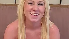Sexy 18 year old with long blonde hair gives a blow job