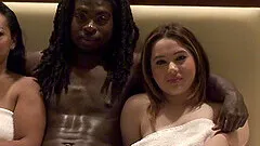 Homemade video of interracial FFM threesome on the sofa - HD