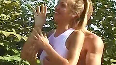 Long legs skinny flexible girl gets outdoor oiled and first time rough ass fucked by her big cock bf