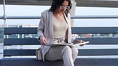 Brunette babe wearing glasses gets fucked hard - Kris the Foxx