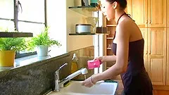 Spit-roast threesome ends with double facial for horny Kaylynn