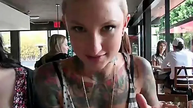 Public toilet pissing with tattooed girl Kate Wolf