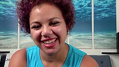 Interracial dick sucking with a chubby ebony darling - POV