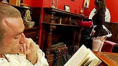 Brunette pornstar Lucy Love acts like she is the maid to get fucked