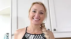 MILF Misha Mynx wearing pigtails gets a cumshot after being fucked