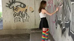 Outdoor fucking with brunette Nata Ocean wearing stockings