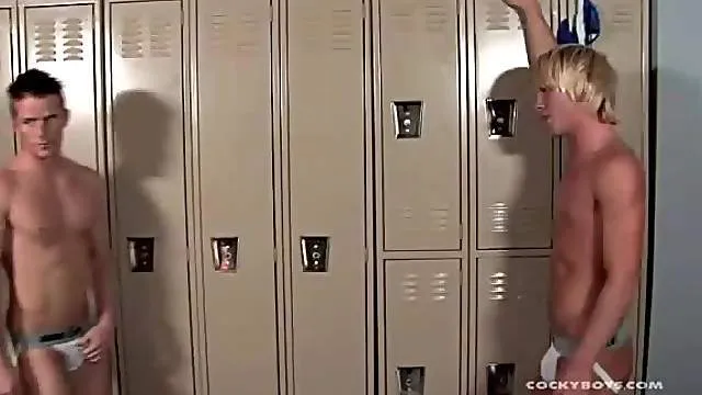 Locker room anal sex scene with three hotties