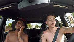 Passionate interracial gay sex in the bedroom with two handsome dudes