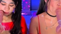 Two horny lesbians with big boobs masturbating under shower