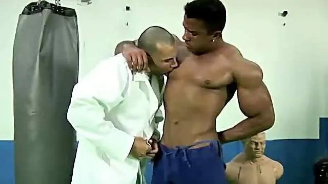 Gym buddies finish workout with anal sex