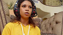 Dude with a large cock fucks gamer chicks Jeni Angel & Madi Collins