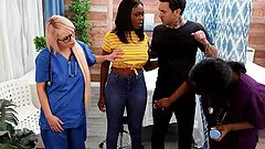 Curvy pornstars drop their panties for interracial group sex