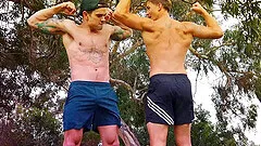 Hot tattooed gay lovers have passionate anal sex after working out