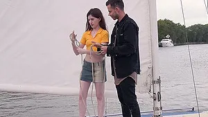 Skinny hottie Hot Pearl lets a dude fuck her on his private yacht