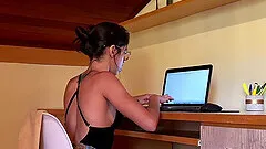 Pretty room-mate with glasses gets fucked hard from behind