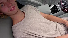 Skinny blonde dude jerks off while sucking a stranger's dick