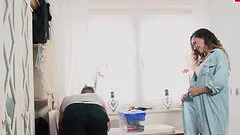 Skinny german brunette milf seduced the postman