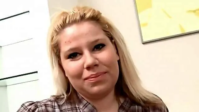 Cute blonde BBW sucks cock in the car