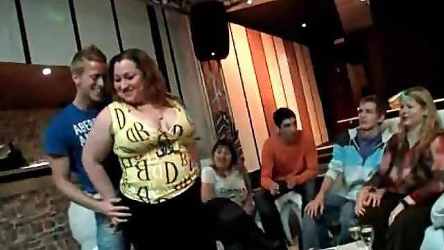 Fat girl striptease with lusty lap dance