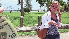 Gorgeous Anabelle Pync shows off her big round boobs in the car