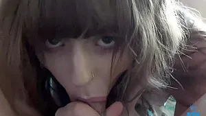 POV video of a skinny babe giving a footjob before riding it