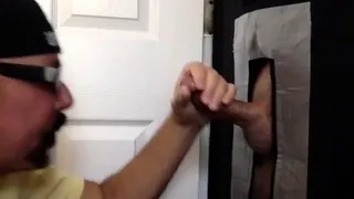 Assfucked DILF sucks gloryhole cock